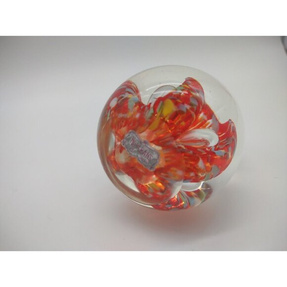 Vintage 3" Norleans Japan Blown Glass Egg Paperweight Orange Millefiori Bubbles - Picture 13 of 17